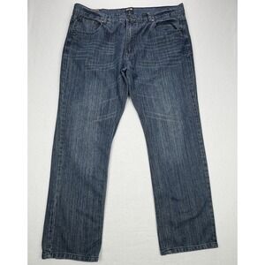 F.U.S.A.I. Mens Straight Leg Jeans Blue Medium Wash Embroidered Pockets 42x32